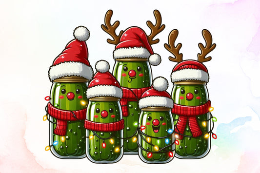 Watercolor Christmas Pickles Clipart PNG Bundle