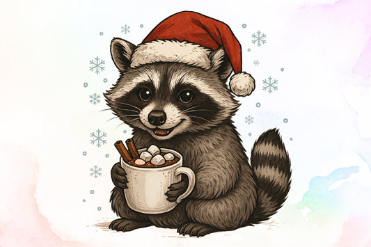 Watercolor Christmas Raccoon PNG Clipart