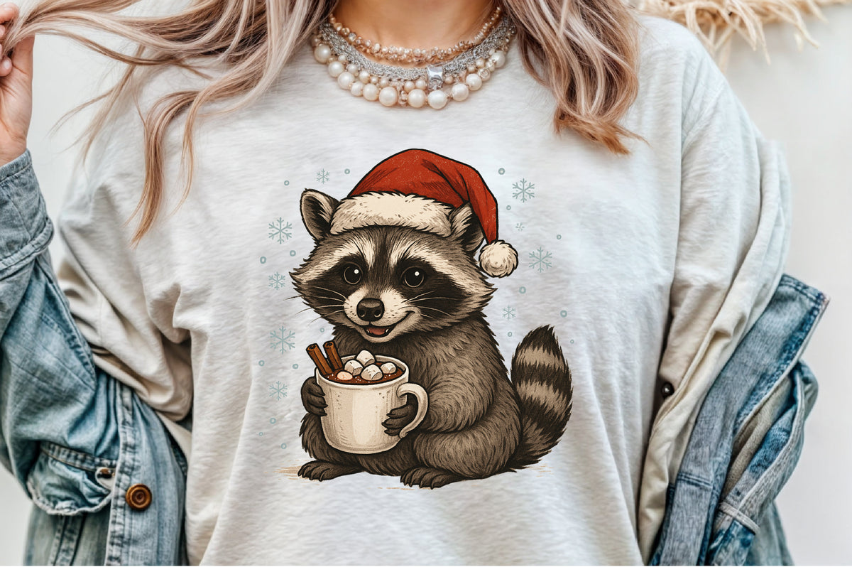 Watercolor Christmas Raccoon PNG Clipart