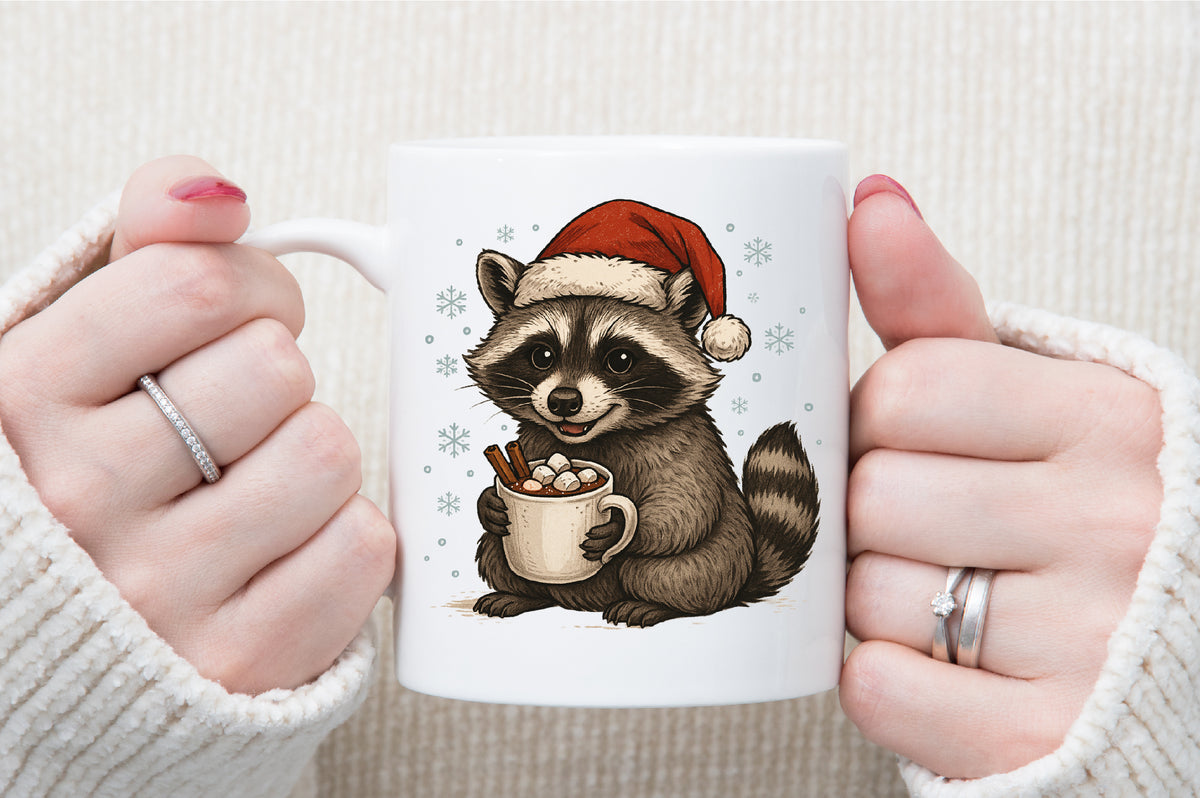 Watercolor Christmas Raccoon PNG Clipart