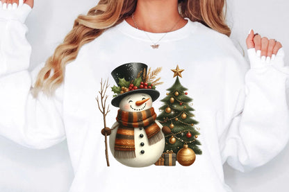Watercolor Christmas Snowman PNG | Cute Snowman & Christmas Tree Winter Holiday Sublimation