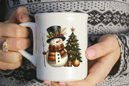 Watercolor Christmas Snowman PNG | Cute Snowman & Christmas Tree Winter Holiday Sublimation
