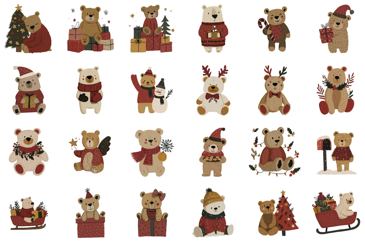 Christmas Teddy Bear Clipart PNG Cute Bears Cheese Cookies Holiday Sublimation Bundle
