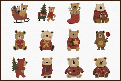 Christmas Teddy Bear Clipart PNG Cute Bears Cheese Cookies Holiday Sublimation Bundle