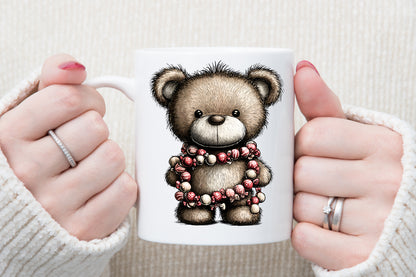 Christmas Teddy Bear Clipart Set PNG Cute Winter Bear Coffee Santa Holiday Sublimation Bundle