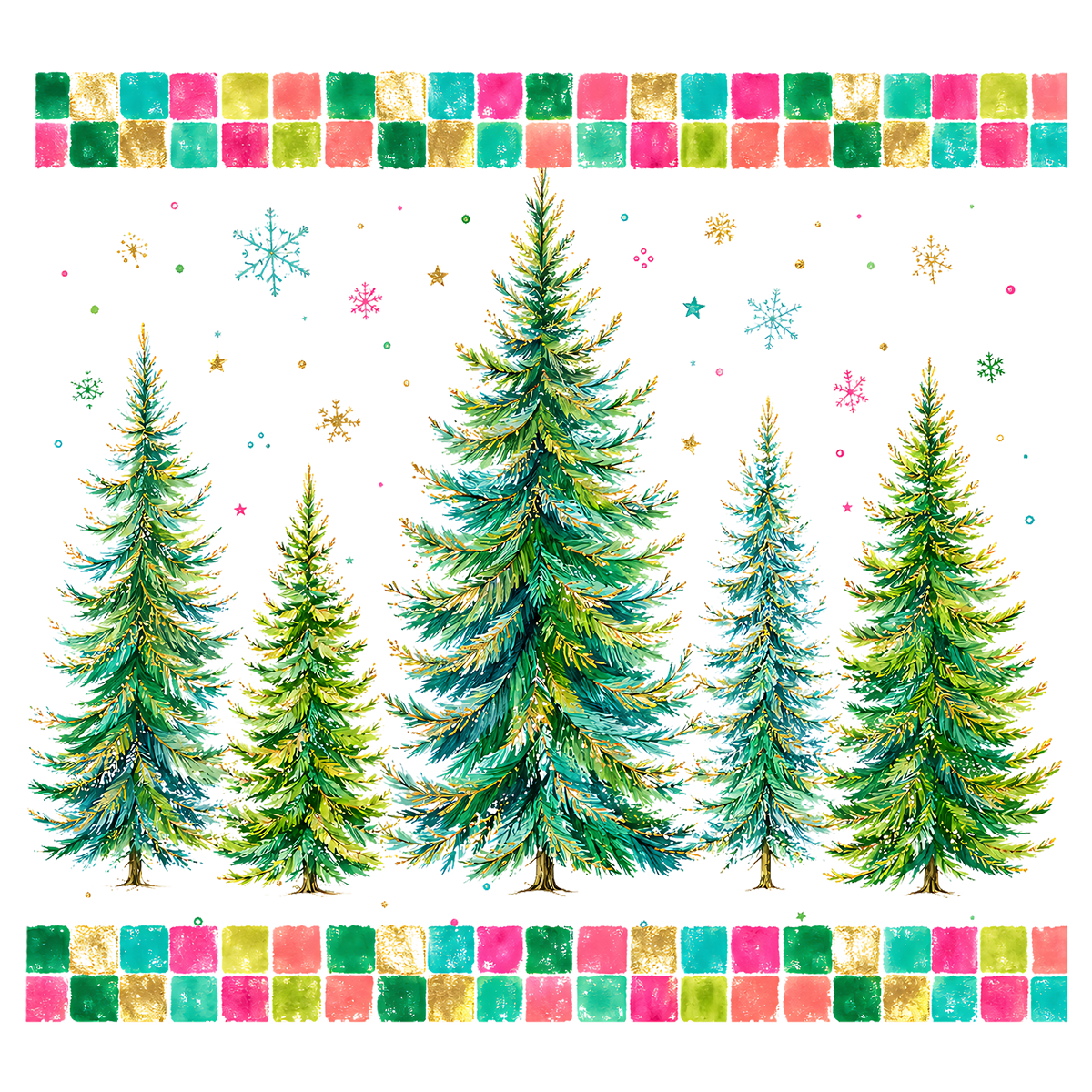 Watercolor Christmas Tree Forest PNG