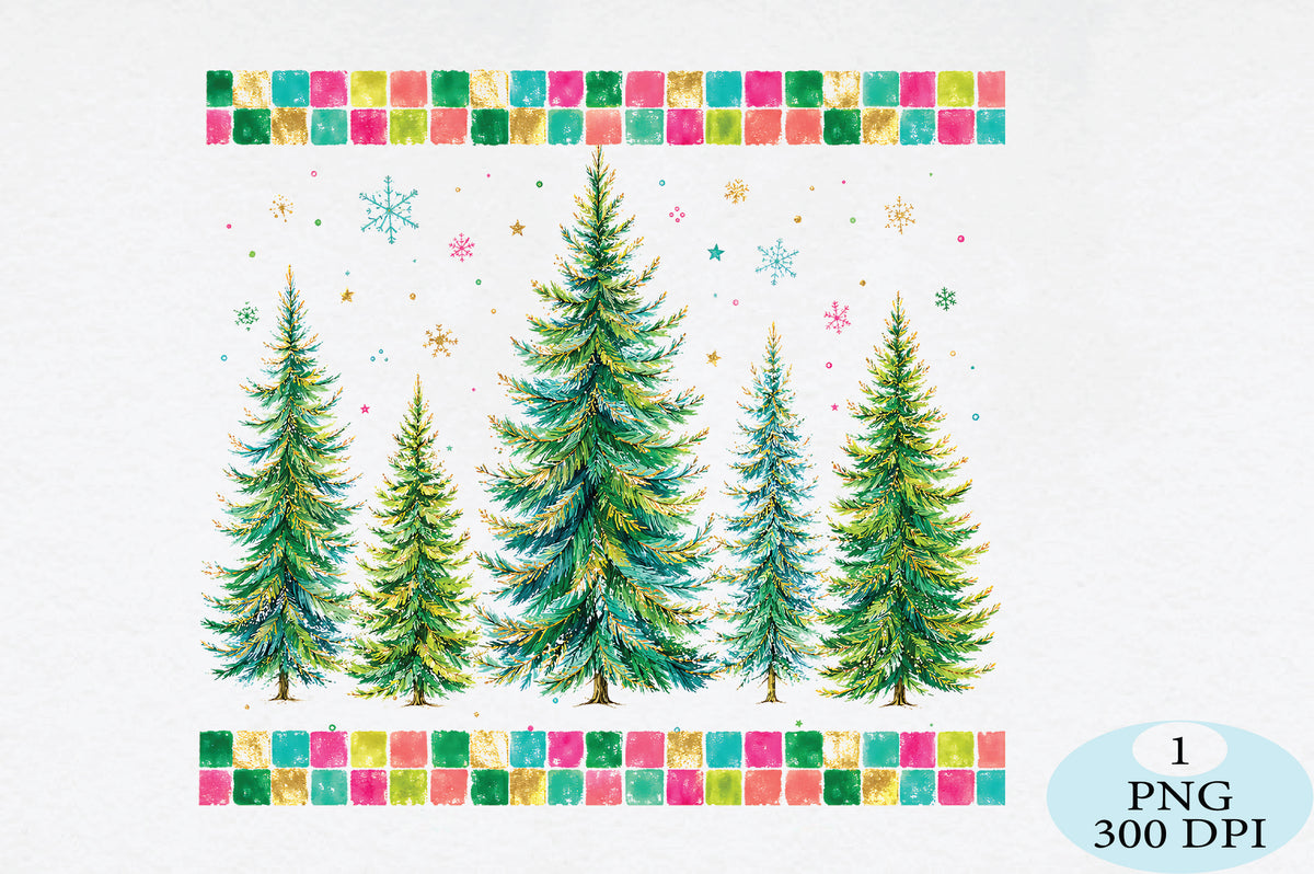 Watercolor Christmas Tree Forest PNG