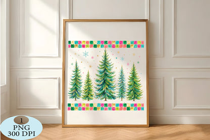 Watercolor Christmas Tree Forest PNG