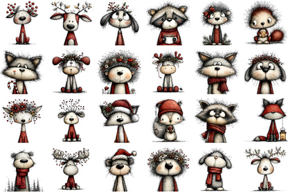 Christmas Woodland Portraits Clipart PNG Bundle Commercial Use