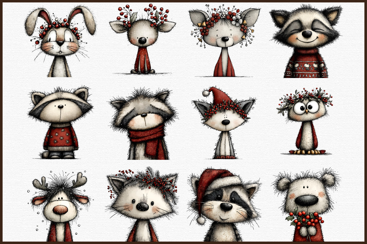 Christmas Woodland Portraits Clipart PNG Bundle Commercial Use