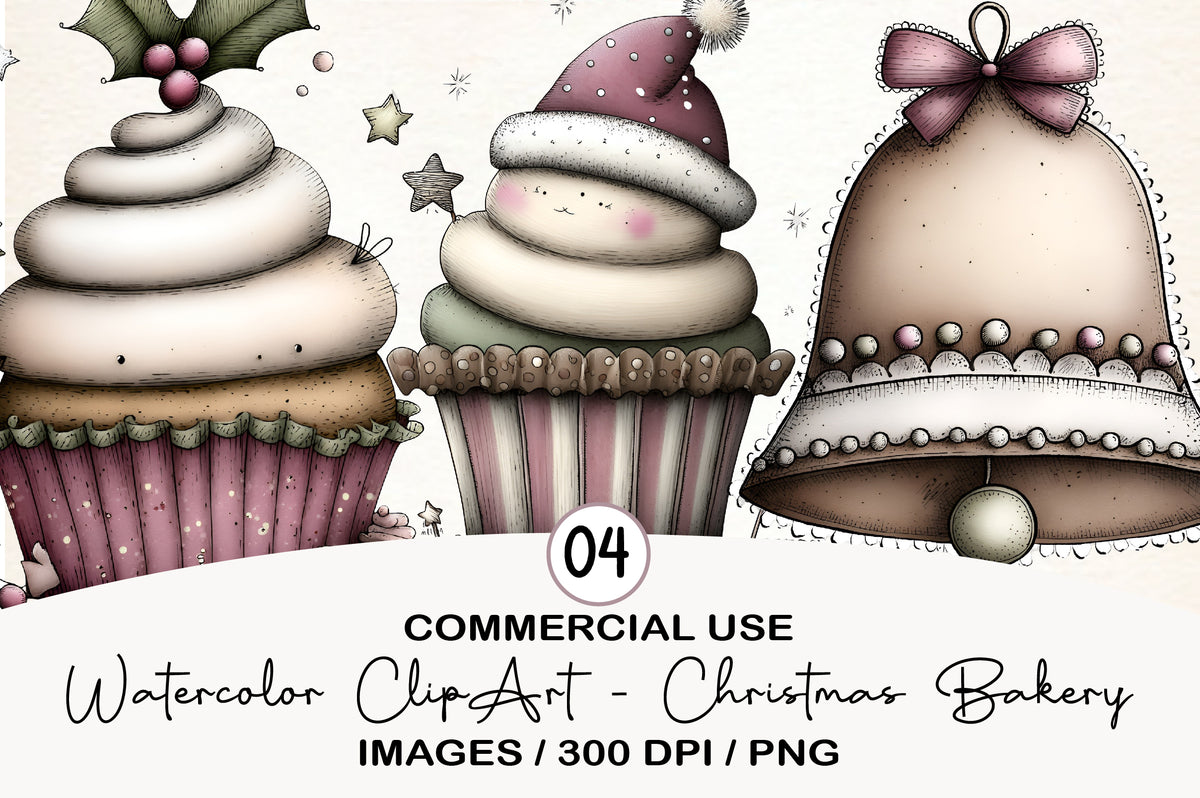 Watercolor Christmas Bakery Clipart PNG