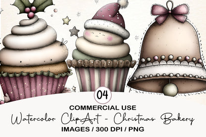 Watercolor Christmas Bakery Clipart PNG