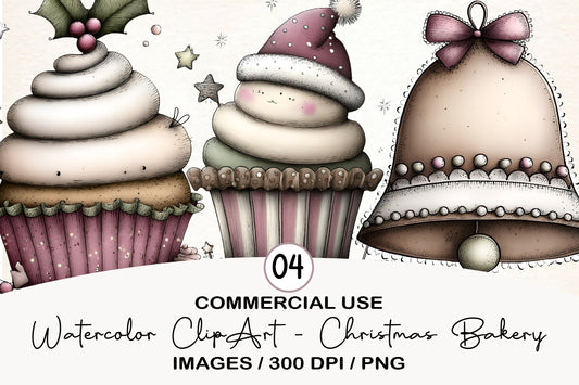 Watercolor Christmas Bakery Clipart PNG