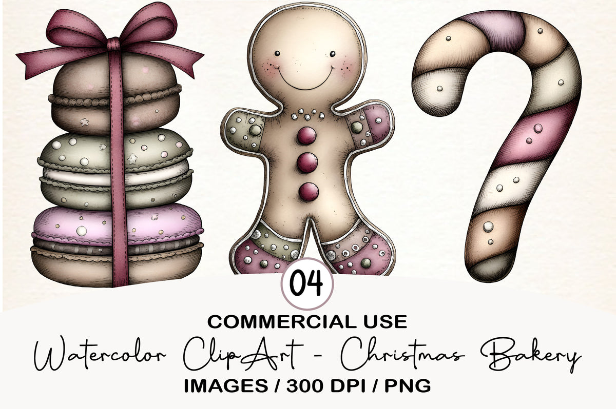 Watercolor Christmas Bakery Clipart PNG