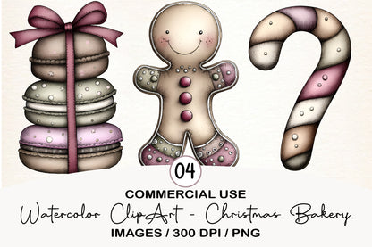 Watercolor Christmas Bakery Clipart PNG