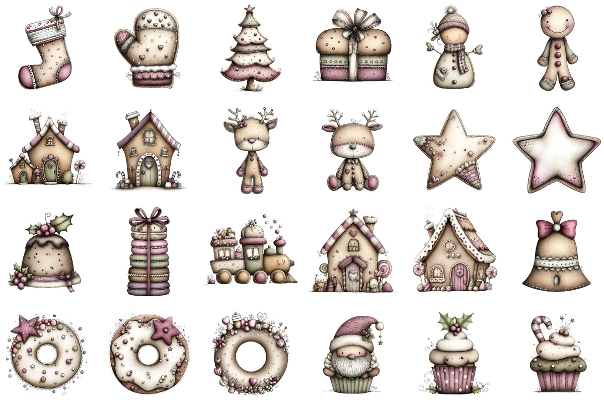 Watercolor Christmas Bakery Clipart Bundle Cute Gingerbread Cakes Cookies Holiday PNG
