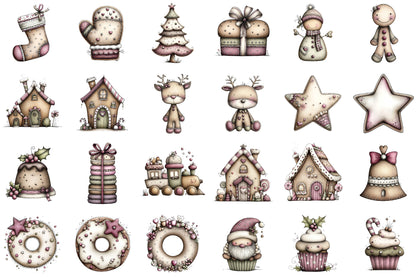 Watercolor Christmas Bakery Clipart Bundle Cute Gingerbread Cakes Cookies Holiday PNG