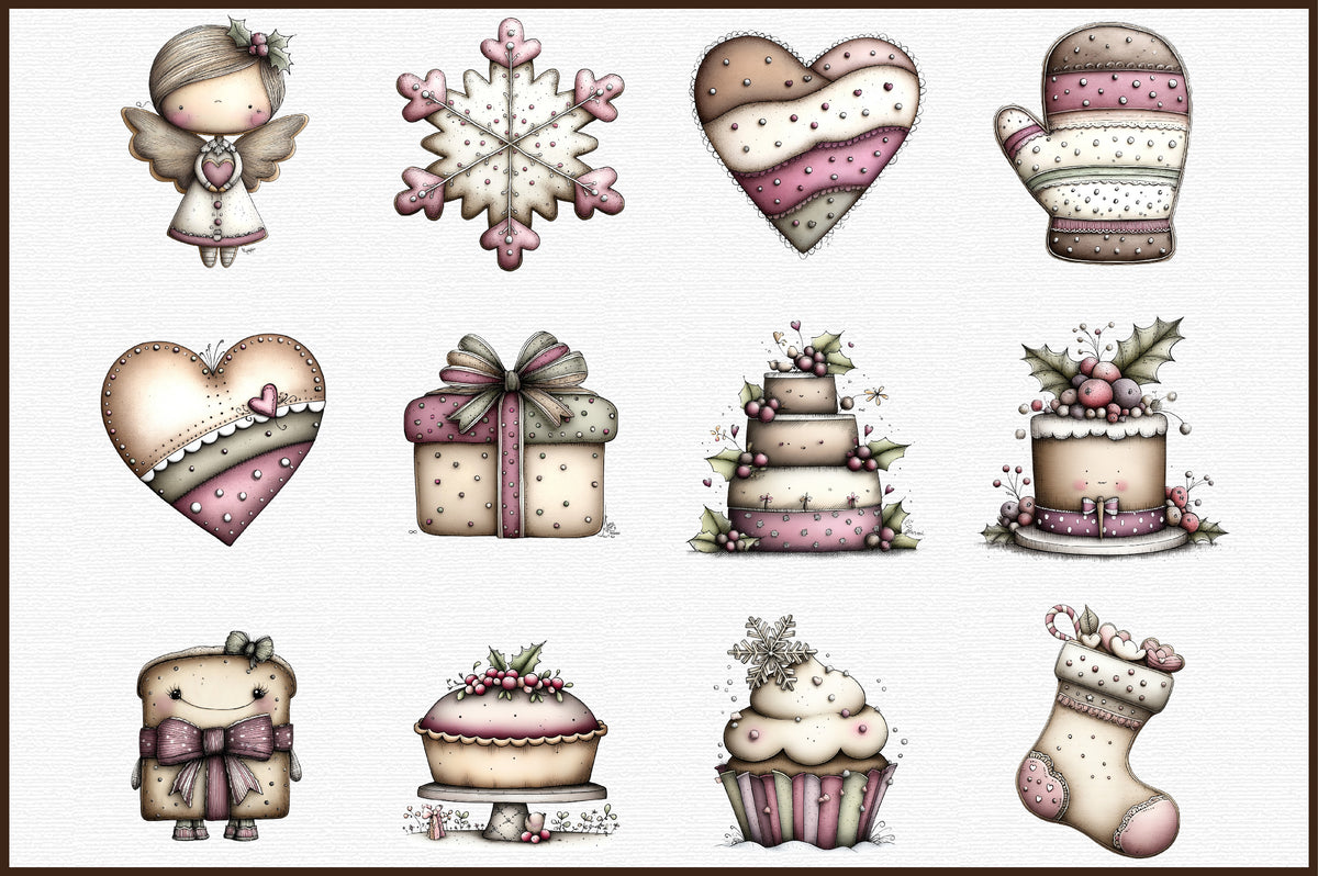 Watercolor Christmas Bakery Clipart Bundle Cute Gingerbread Cakes Cookies Holiday PNG