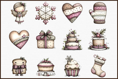 Watercolor Christmas Bakery Clipart Bundle Cute Gingerbread Cakes Cookies Holiday PNG