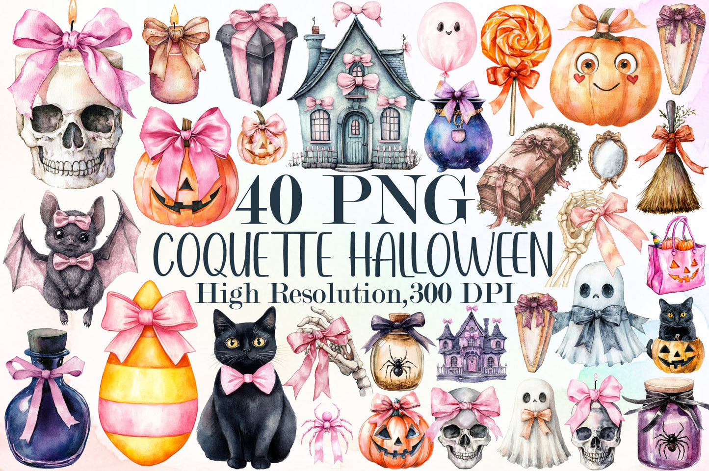 Coquette Halloween PNG Bundle Pink Spooky Clipart