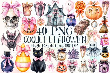 Coquette Halloween PNG Bundle Pink Spooky Clipart