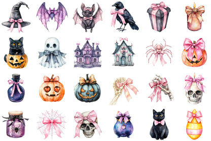 Coquette Halloween PNG Bundle Pink Spooky Clipart