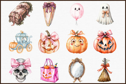 Coquette Halloween PNG Bundle Pink Spooky Clipart