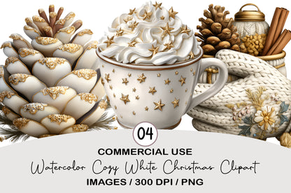 Watercolor Cozy White Christmas Clipart PNG