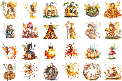 Fall Forest Fairy PNG Bundle Watercolor Autumn Clipart