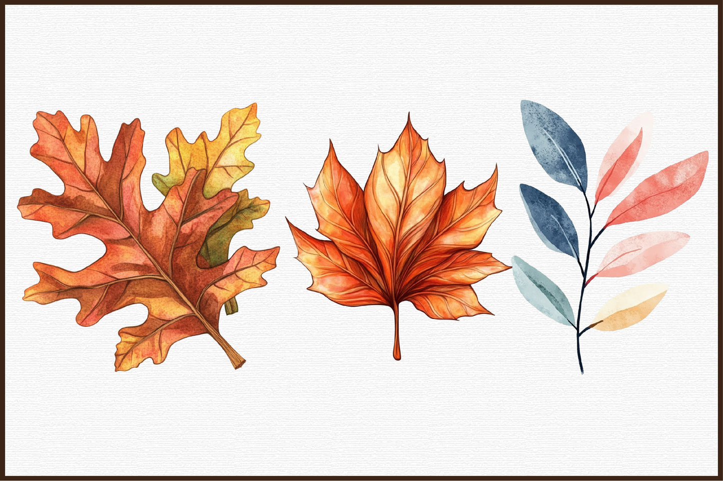 Watercolor Fall Leaves PNG Bundle Autumn Clipart