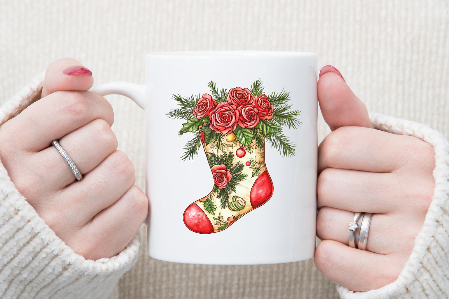 Watercolor Floral Christmas Clipart PNG Bundle