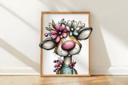 Watercolor Funny Reindeer Clipart PNG Bundle | Cute Holiday Reindeer Clipart | Festive Christmas Deer PNG