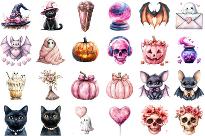Watercolor Girly Halloween Clipart PNG Bundle
