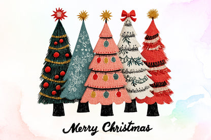 Watercolor Merry Christmas Tree PNG
