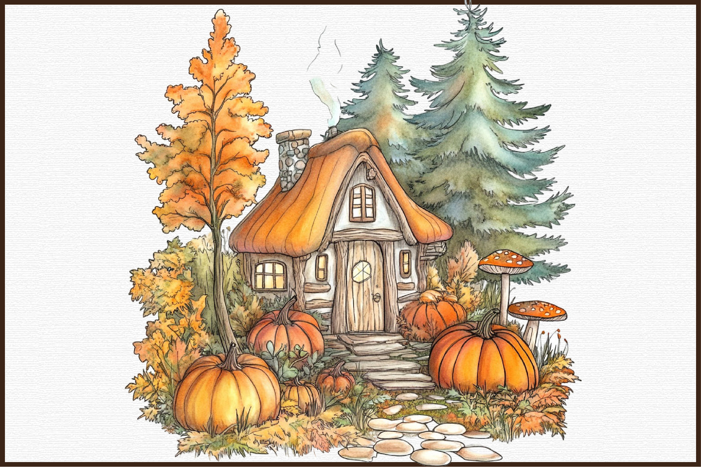 Mushrooms Pumpkins Autumn PNG Bundle Watercolor Clipart