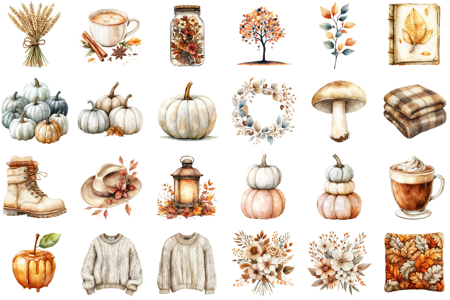 Neutral Autumn PNG Bundle Watercolor Fall Cozy Clipart