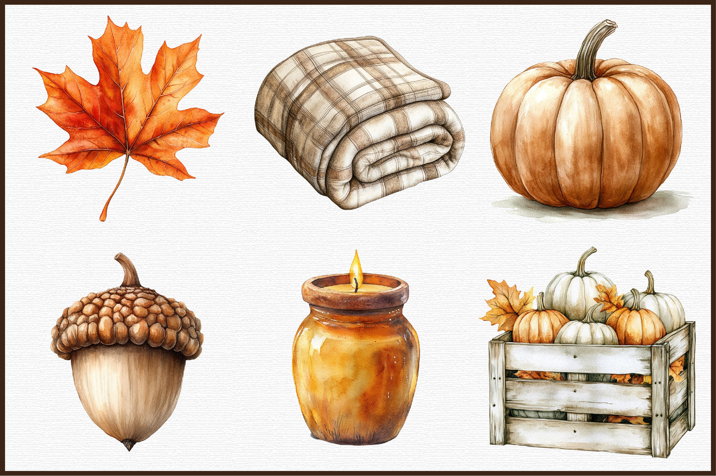 Neutral Autumn PNG Bundle Watercolor Fall Cozy Clipart
