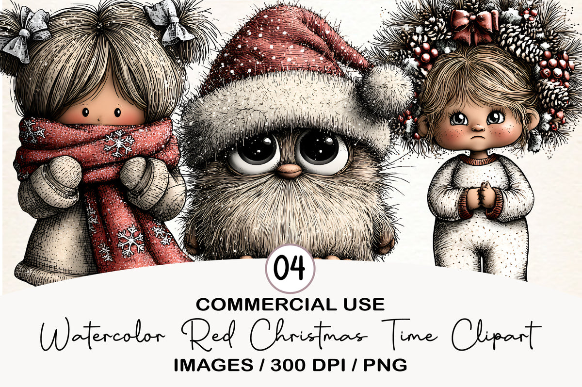 Watercolor Red Christmas Time Clipart PNG