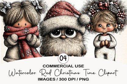 Watercolor Red Christmas Time Clipart PNG