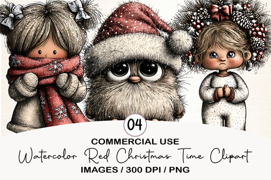Watercolor Red Christmas Time Clipart PNG