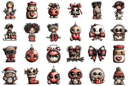 Watercolor Red Christmas Time Clipart Bundle Cute Winter Characters PNG