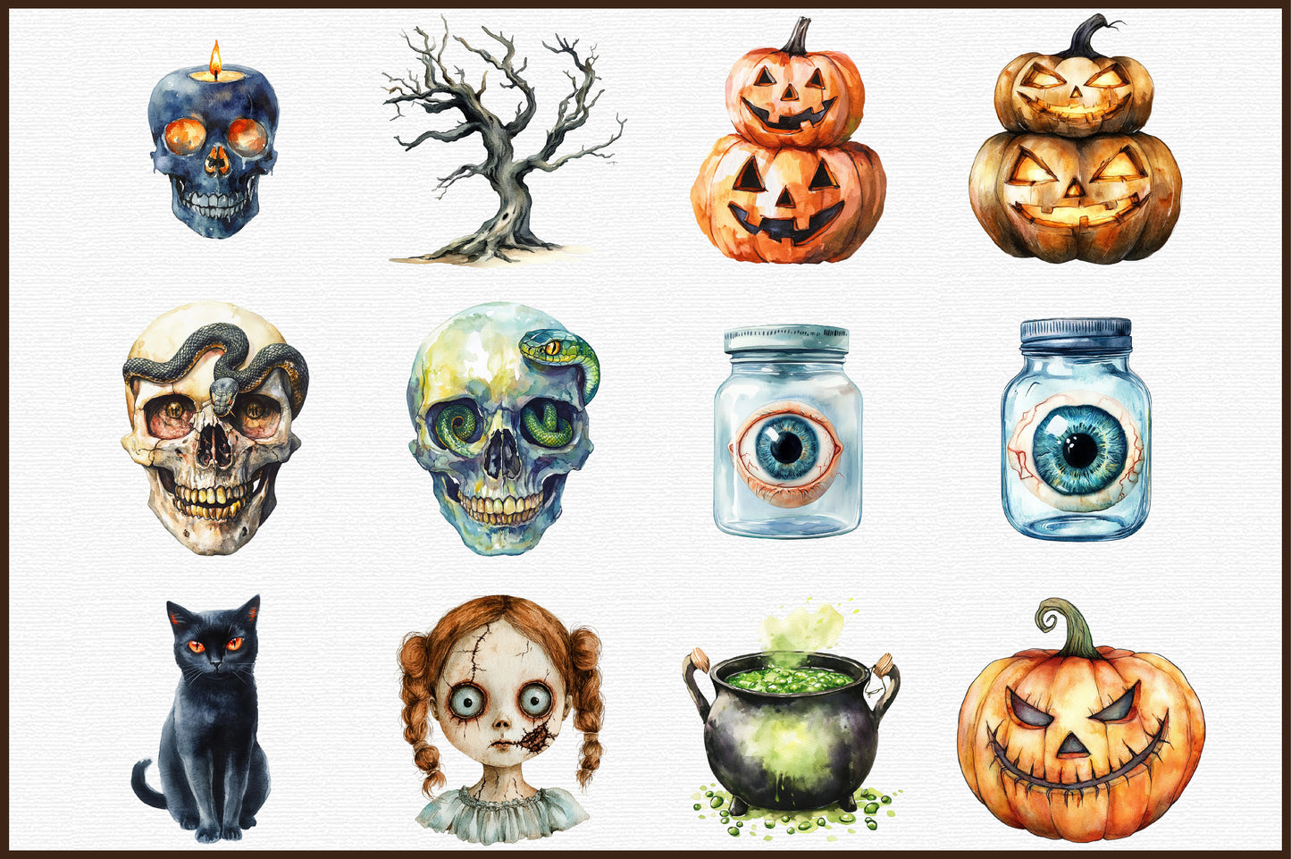 Scary Halloween PNG Bundle Watercolor Spooky Clipart