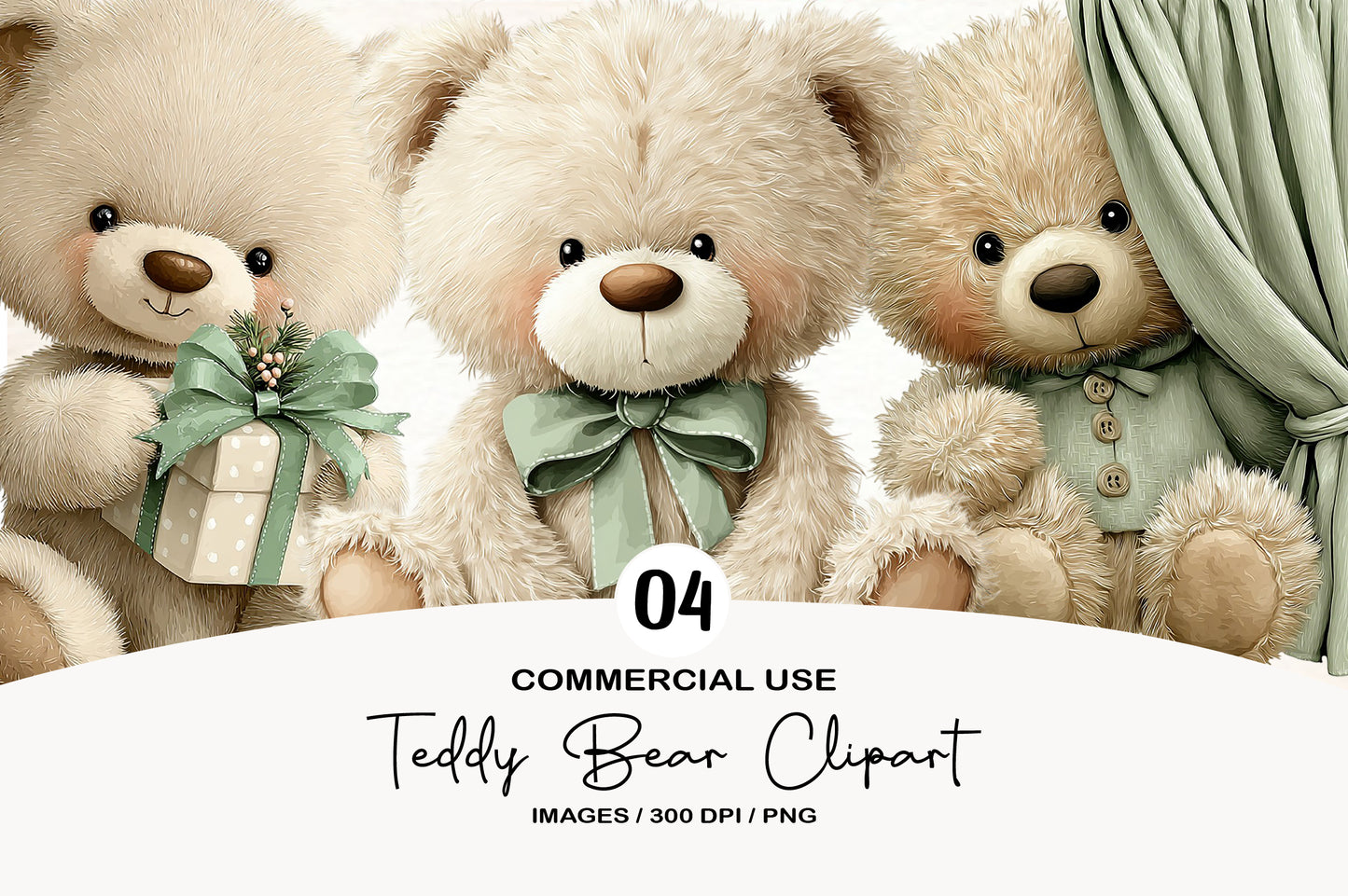 Watercolor Teddy Bear Clipart PNG Bundle | Cute Hand Painted Teddy Bear Clipart