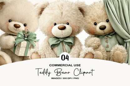 Watercolor Teddy Bear Clipart PNG Bundle | Cute Hand Painted Teddy Bear Clipart