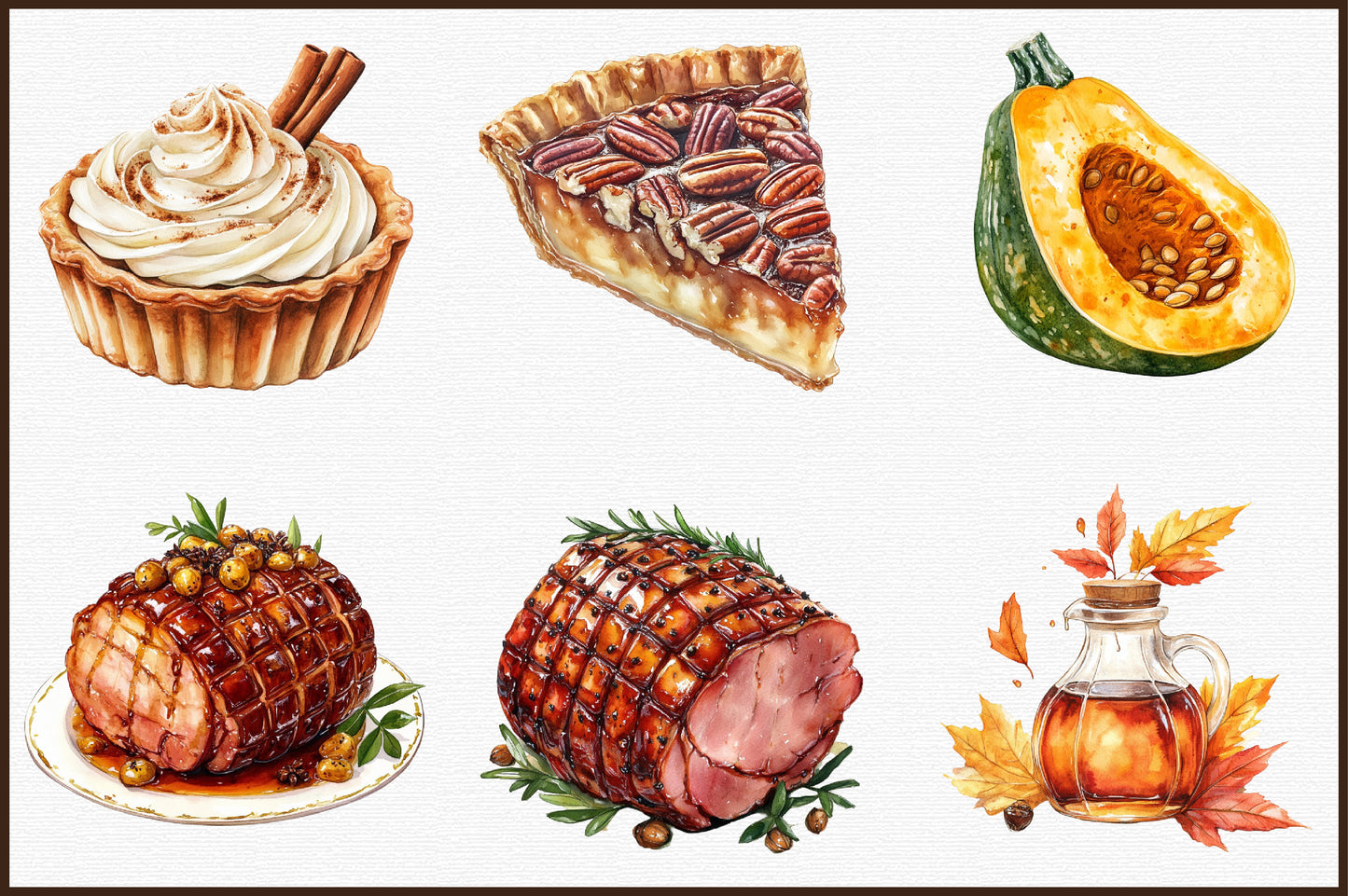 Watercolor Thanksgiving Food Clipart PNG Bundle