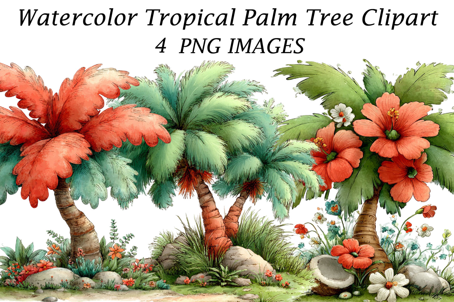 Watercolor Tropical Palm Tree Clipart | Tropical Beach Palm