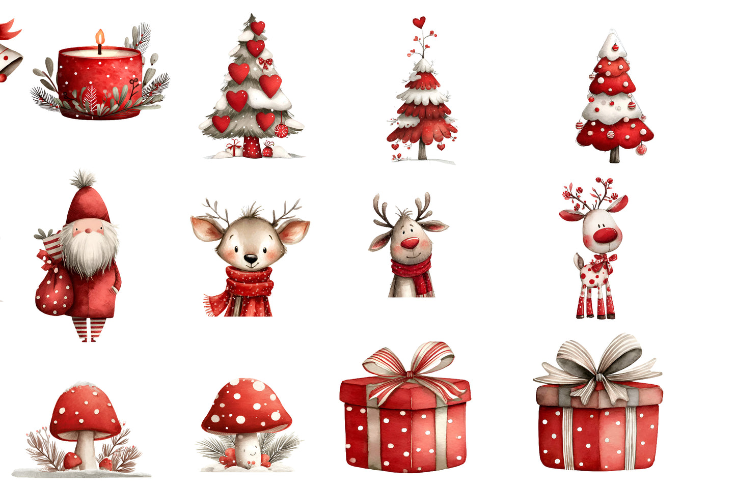 Watercolor Christmas Clipart PNG | Cute Christmas Characters & Holiday Winter Bundle | 27 Transparent PNG