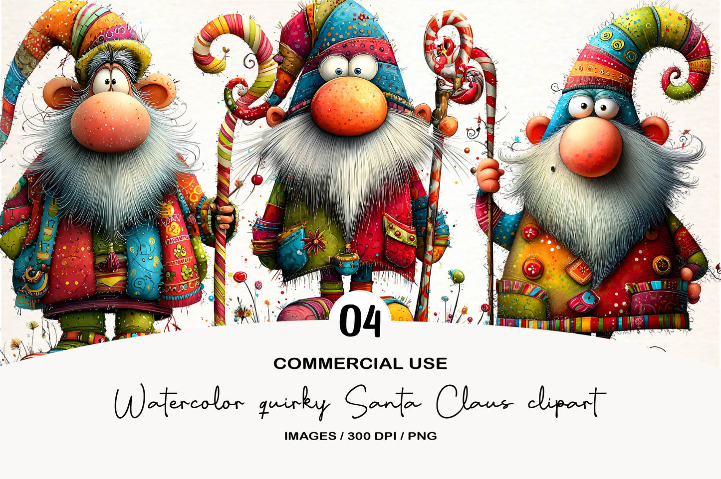 Watercolor Quirky Santa Claus Clipart PNG
