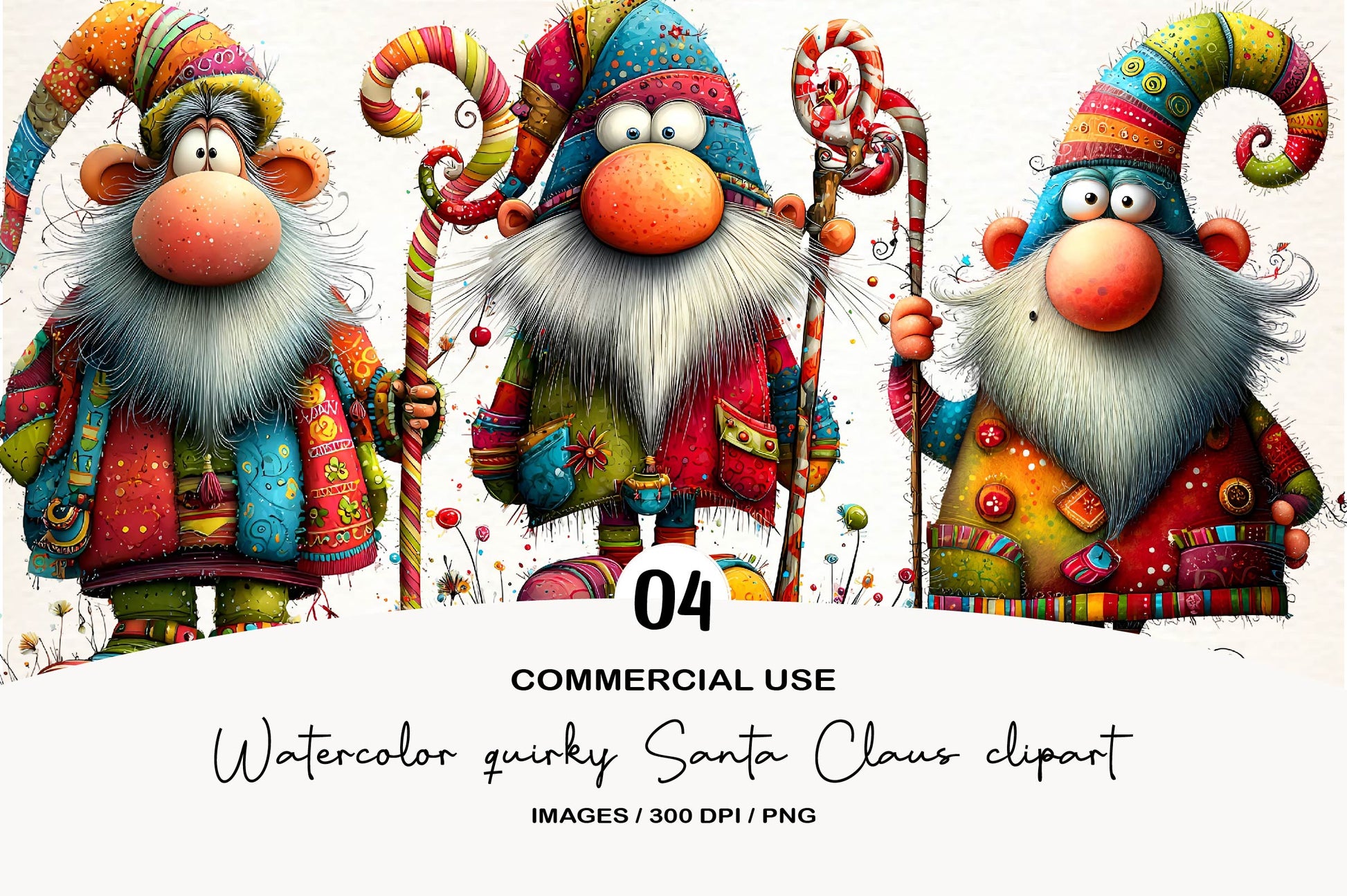 Watercolor Quirky Santa Claus Clipart PNG