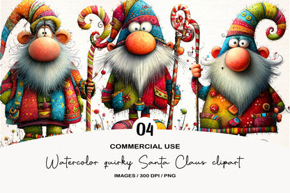 Watercolor Quirky Santa Claus Clipart PNG